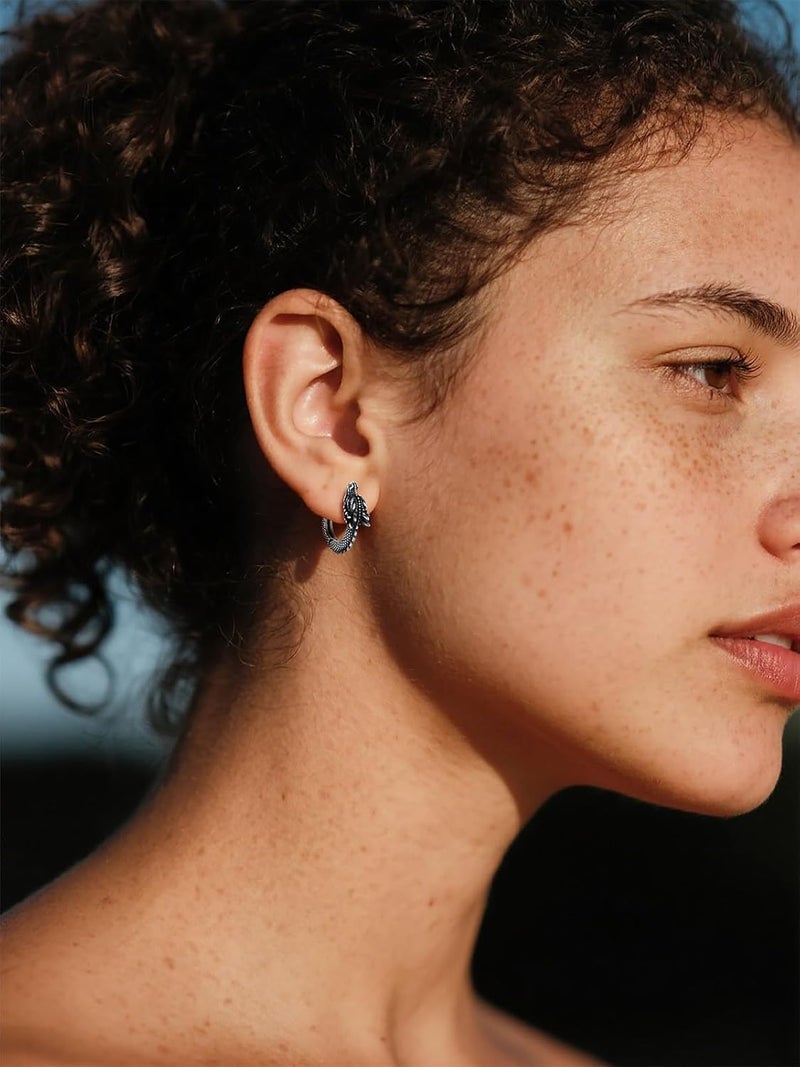 U7 Dragon Earrings Stainless Steel/18K Gold/Black/S925 Sterling Silver Hoop Earrings for Men Women, Personalized Punk Rock Huggie Earrings, Hypoallergenic - Image 3